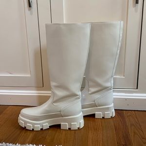 Cream Platform Knee High Boots